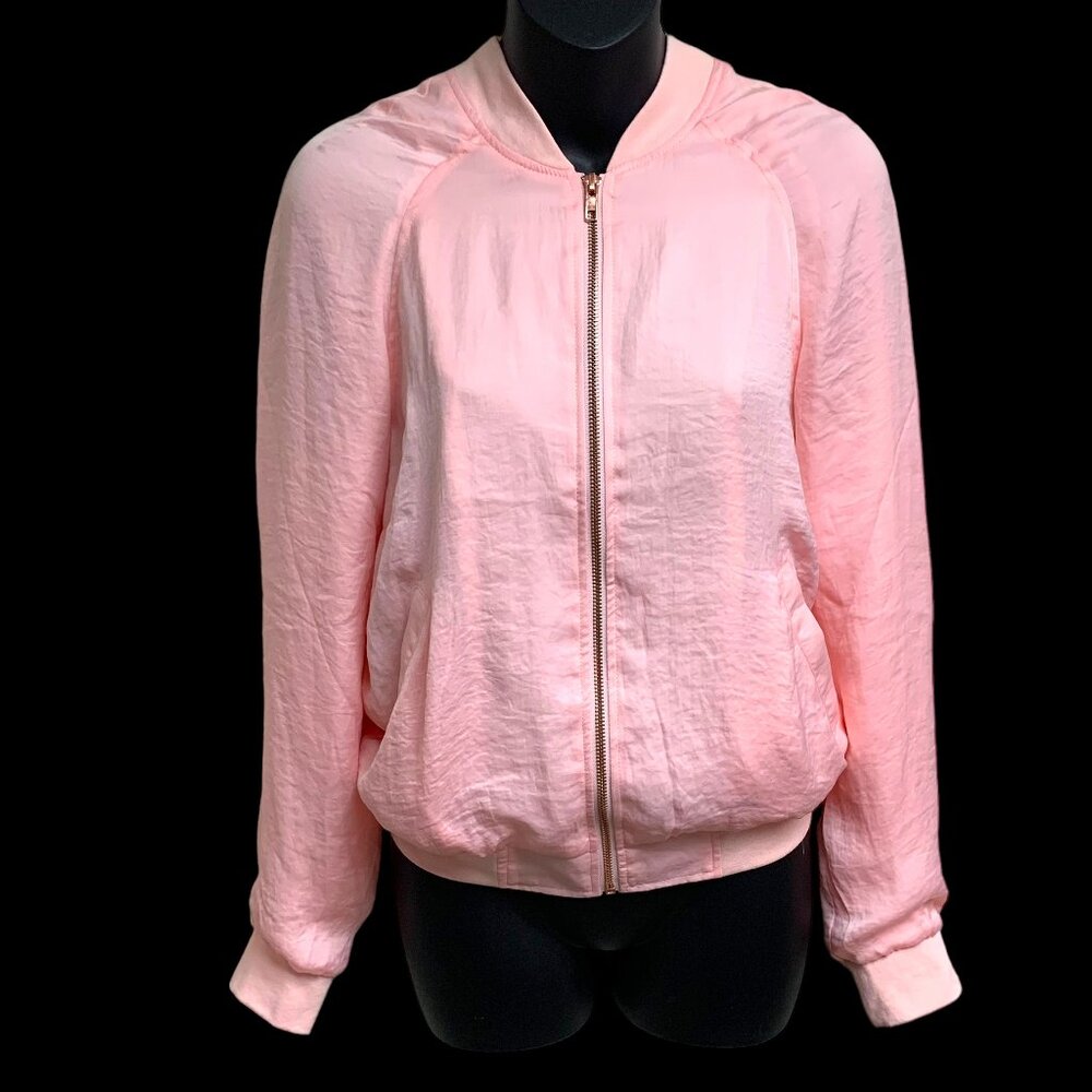 LUCCA Pink‎ Silky Full Zip Varsity Styled Lightweight Jacket